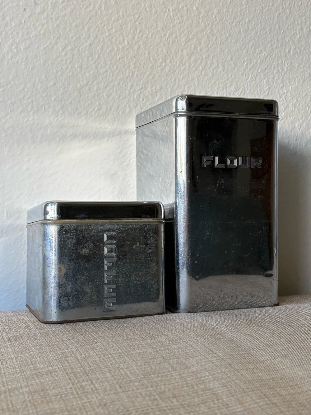 Vintage Beauty Ware Stainless Steel Flour & Coffee Canisters Set Stackable VTG